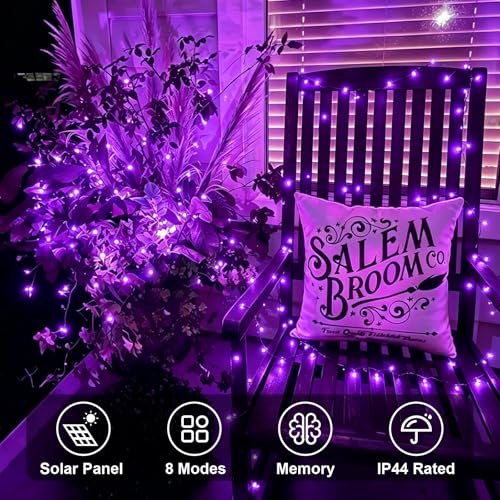 QITONG Solar Fairy Lights Outdoor Waterproof, 2 Pack Each 66ft 200 LED Purple Christmas String Lights, Silver Wire Twinkle Mini Lights with 8 Modes - color: Purple
