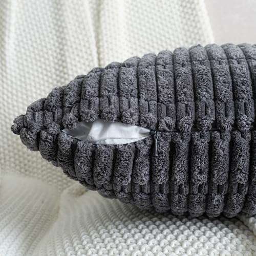 Pack of 2 Corduroy Decorative Throw Pillow Covers 18x18 Inch Soft Boho Striped Pillow Covers Modern Farmhouse Home Decor for Sofa Living Room Couch Bed Dark Grey - color: Dark Grey, size: 18" x 18" (Pack of 2)