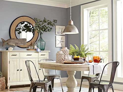 30'' Nautical Round Mirror, Black | Rattan & Metal Frame, Ship Rudder Design, Boho Coastal Wall Decor, , For Bathroom, Living Room, Dining Room, Entryway