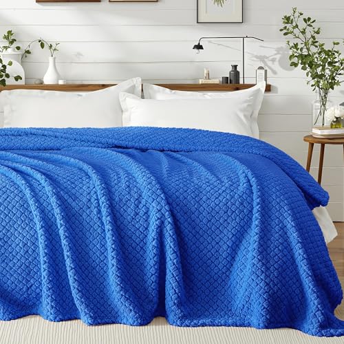 Exclusivo Mezcla Twin Size Fleece Blanket for Bed, Extra Soft Warm Decorative Fuzzy Blanket for Women, Lightweight Cozy Bedding Blankets, 60x80 Inches, Cobalt Blue - color: Cobalt Blue, size: Twin ( 60x80 IN )
