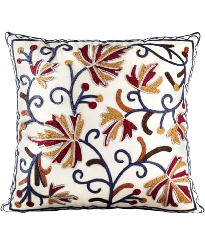 Embroidered Throw Pillow Cover - 20x20 Decorative Pillow Cover with Zipper Aesthetic Cute Design Boho Spring Summer Throw Pillowcase for Living Room Couch Sofa Bed, Fall Flower - color: Fall Flower, size: 20" x 20" (Pack of 1)