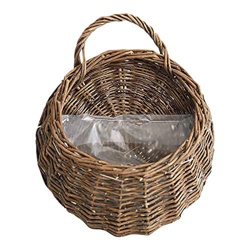 2PCS Woven Wall Hanging Baskets for Organizing Flower Plants Boho Decor, Wall Mounted Planter Basket, Flower Pot Natural Wicker Rattan Plant Flower Pot Home Garden Wedding Wall Decorations (Brown) - color: Brown
