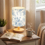 VIHOSE Blue Floral Kids Table Lamp for Bedroom Kids Bedside Lamp with Linen Wooden Nightstand Cartoon Nursery Lampshade for Girls Boys Living Room - style: Blue Floral