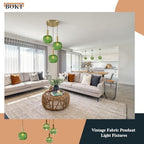 BOKT Mid Century Green Glass Pendant Lights 2-Light Mini Globe Ceiling Pendant Light Ribbed Glass Pendant Light Gold Finish Hanging Light Fixture for Kitchen Island Foyer - color: Green-2 Pack
