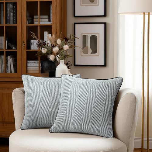 Mantle & Mason Boho Throw Pillow Cover 18x18 Set of 2 Decorative Couch Pillow Case Sofa Bed Chair Living Room Modern Farmhouse Scandi Chenille Chevron Pattern Home Decor Cushion Cover Gray - color: Chevron Grey, size: 18" x 18" (Pack of 2)