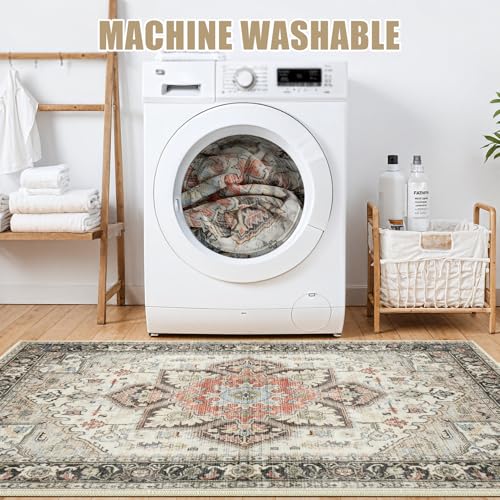 Area Rug for Living Room - 8x10 Soft Machine Washable Oriental Vintage Floral Distressed Large Indoor Floor Carpet for Bedroom Under Dining Table Home Office Decor - Multi Cream - color: Multi Cream, size: 8' x 10' (Rectangular)