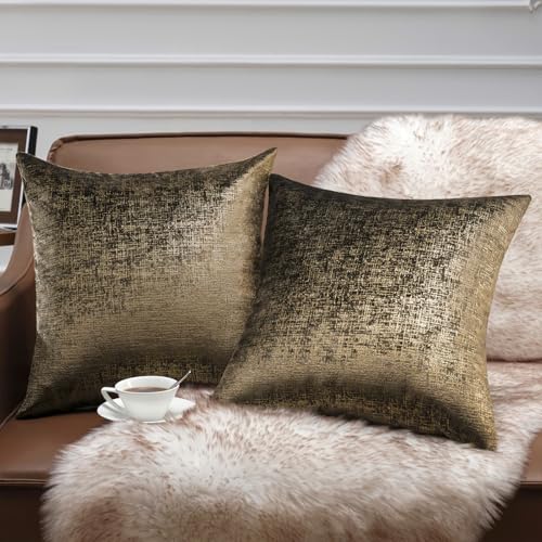 Phantoscope Pack of 2 Sparkling Velvet Geometric-pattern Throw Decorative Pillow Cover Soft Gold Glitter Square Cushion Cover Pillowcase for Couch Bed and Chair, Dark Brown, 20 x 20 inches, 50 x 50 cm - color: Dark Brown and Gold, size: 20" x 20" (Pack of
