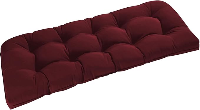 downluxe Outdoor Bench Cushion for Patio Furniture, Water Resistant Tufted Overstuffed Porch Swing Cushions, Thick Outdoor Loveseat Cushions, 44" X 19" X 5", Burgundy, Set of 1