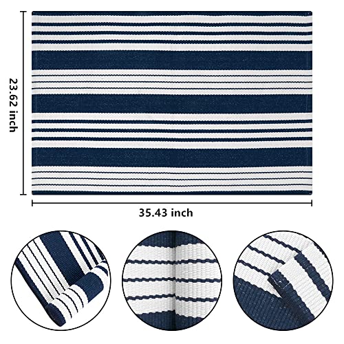 Blue and White Striped Doormat 24'' x 35'' Front Porch Rug Machine Washable Indoor Outdoor Doormat for Front Porch Hand-Woven Entryway Rug for Laundry/Bathroom/Bedroom - color: Blue White, size: 2' x 3' (Rectangular)