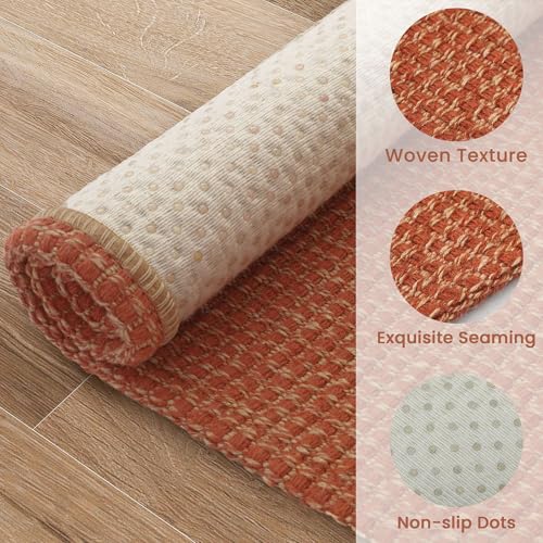 EARTHALL Woven Area Rug 2x3 Ft Washable Rugs for Entryway Braided Non Slip Throw Rugs Door Mat Indoor Outdoor Entrance Small Cotton Woven Carpet for Kitchen Foyer Front Door, Rustic Orange/Tan - color: Rustic Orange/Tan, size: 2' x 3' (Rectangular)