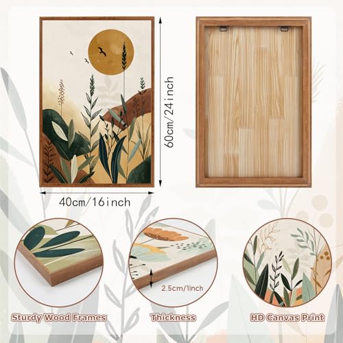 KAIRNE Neutral Floral Wall Art Set of 3,Framed Abstract Prints,Vintage Colorful Flower Canvas,Boho Botanical Artwork,Minimalist Farmhouse Decor for Living Room Bedroom Kitchen Office,16X24 inch - color: Neutral Floral(medium), size: 16"Lx24"W