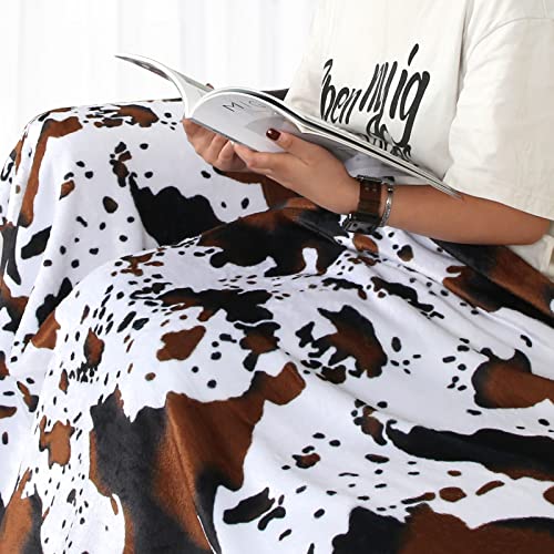 MACEVIA Flannel Fleece Throw Blanket for Couch, Cow Print Blanket for Adult, Fuzzy Cozy Comfy Super Soft Fluffy Plush Cowhide Blanket for Bed Sofa 260GSM, Suitable for All Seasons (Cow-01,50x60inches) - color: Cow Print-01, size: Flannel Fleece (50x60 IN)