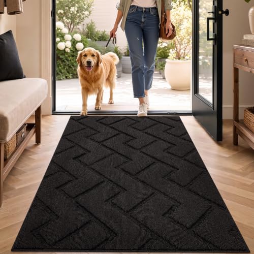 hicorfe Indoor Door Mat,Non Slip Door Mats,32"x48" Front Back Door Mat Rubber Backing,Absorbent Resist Dirt Entrance Inside Floor Mats for Entryway Washable Low-Profile(Black) - color: Black, size: 48" x 32" (Rectangular)