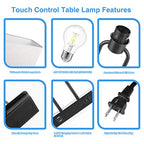 Bedside Touch Control Table Lamp with Dual USB Charging Ports 1 AC Outlet, 3 Way Dimmable Modern Nightstand Lamp with Cream Fabric Shade, Desk Lamp for Bedroom Living Room Office with 5000K LED Bulb - color: Cream