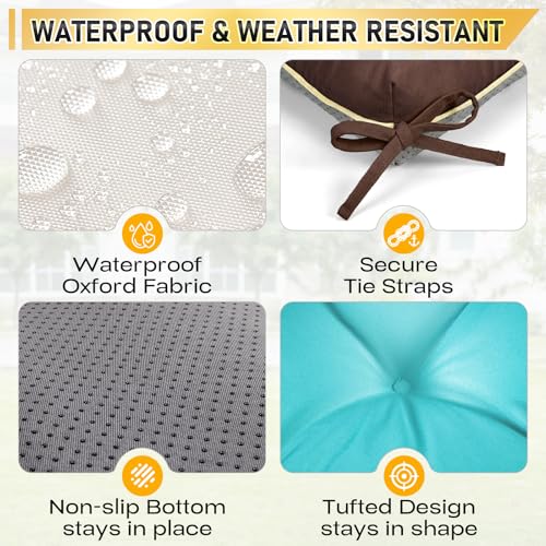 4 Pack 19x19 Inch Shredded Foam Chair Cushions with Straps - All-Season Seat Pads for Indoor/Outdoor Dining, Office, Patio, Kitchen Chairs (Dark Brown, 19 INCH × 19 INCH) - color: Dark Brown
