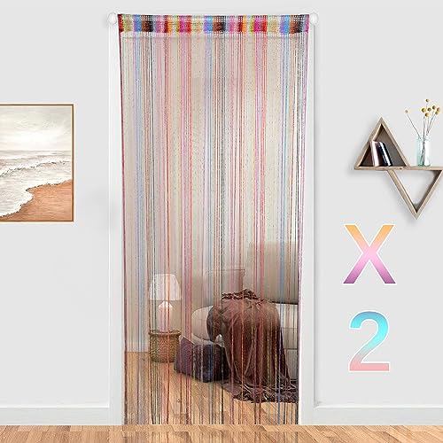 Hysenm 2 Pack 39 x 79 Inch Beaded Curtain String Door Curtains, Hippie Room Decor Curtains for Doorway, Closet Divider Privacy Decor, Boho Home Decoration Bedroom, Party, 18 Colors - color: 18 Colors