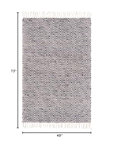 Unique Loom Braided Jute Collection Area Rug - Assam (4' 1" x 6' 1" Rectangle, White Navy) - color: White Navy, size: 4'1" x 6'1" (Rectangular)