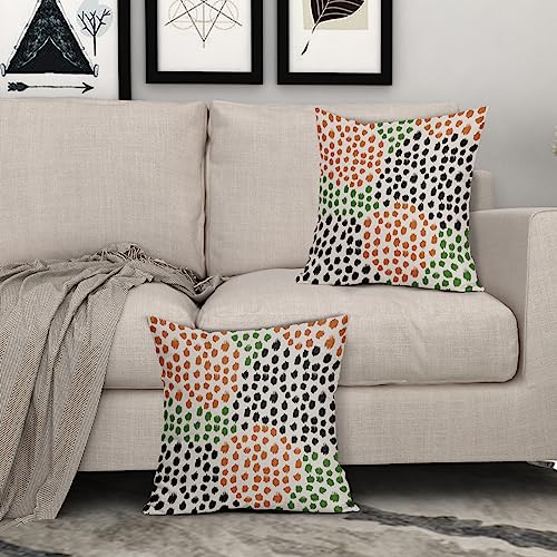 Black Orange Green Pillow Covers 16x16 Set of 2 Fall Colored Art Dot Decorative Throw Pillows Trendy Print Outdoor Pillowcase Holiday Seasonal Cushion Cover Linen Pillow Case Decor for Sofa Couch Bed - color: Black Orange Green Dots, size: 16" x 16" (Pack