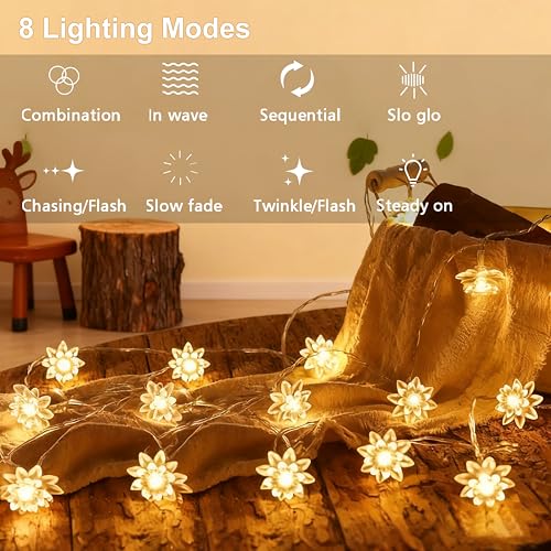 echosari Flower String Lights Battery Operated, 158" 40LED Lotus Flower Fairy Lights with Auto Timer 8 Modes, Soft Rubber Flowers Lights for Kids' Room Garden Patio Décor (Warm White) - color: Warm White
