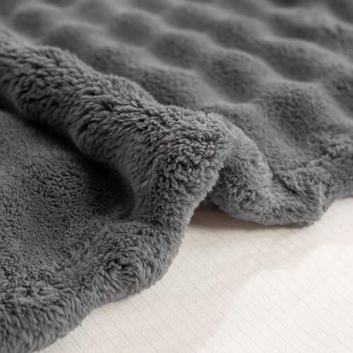 YUSOKI 3D Fleece Bubble Throw Blanket | 380GSM Ultra Soft Fluffy Plush | Non-Shedding Lightweight Cozy Blanket for Couch Sofa Bed | All Season (Grey,50 * 60inches) - color: Grey, size: Throw(50" x60")