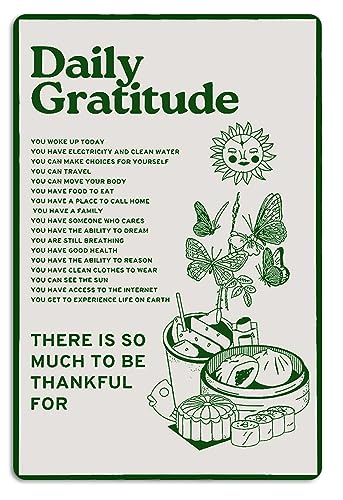 Fmcmly Daily Gratitude Inspirational Metal Tin Sign Green Boho Room Aesthetic Decoration Home Kitchen Office Bedroom Cafes Wall Decor 8x12 Inch - color: Tin Sign05