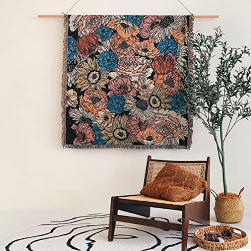 Boho Throw Blanket Reversible Cotton Bohemian Tapestry Hippie Room Decor Double Sided (Boho Flower Dark 50"x60") - color: Boho Flower Dark, size: 50*60 inch