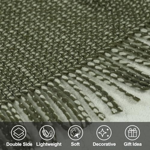 Blagic Knitted Throw Blanket for Couch, Soft Farmhouse Throw Blanket with Tassels,Home Decorative Lightweight Blankets,Spring Throws for Bed/Chair/Sofa,Wheat Textured (Green & White,60" W x 80" L) - color: Green & White, size: 60 × 80 in