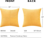 MIULEE Yellow Decorative Throw Pillow Covers 20x20 Inch for Couch Bed Sofa Pack of 2 Boho Farmhouse Throw Pillows Soft Cross Corduroy Patchwork Textured Cushion Cases