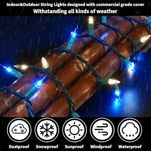LAMPHOME Blue Clear Christmas String Lights, 150 Count 31.9FT Incandescent Mini Fairy Lights, UL Certified White Wire Hanukkah Lights for Indoor Outdoor Holiday, Xmas Tree, Hanukkah & Patio Decor - color: Blue Clear 150 Count Green wire