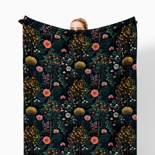 Moody Vintage Floral Throw Blanket for Couch, Cottagecore Home Decor, Dark Cottagecore Wildflower Plant Botanical Throw Blanket for Bedroom Living Room Home Decoration, 50x60 Inches - color: Color_5