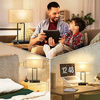 3-Way Dimmable Touch Control Table Lamp with 2 USB Ports and AC Power Outlet Modern Bedside Nightstand Lamp Fabric Shade and Metal Base for Guestroom Bedroom Living Room LED Bulb Included Warm White - color: Cream