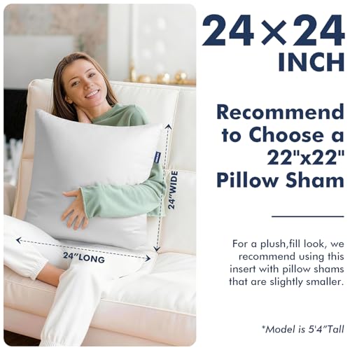 24x24 Pillow Inserts, Set of 2 Down Alternative Throw Pillows Insert for Bed, Sofa & Couch, Ultra Soft Fluffy Sleeping Pillow with 100% Cotton Cover - size: 24x24 Inch