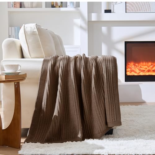 Chunky Knit Brown Throw Blanket for Couch Soft Cozy Knitted Blanket for Sofa Bed,Breathable All-Season Cute Decorative Throw for Living Room,60"x80",Dark Brown - color: Dark Brown, size: 60"x 80"