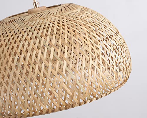 Bamboo Large Pendant Light Fixture 17.8 inch One-Light Adjustable Rustic Basket Handmade Woven Pendant Lighting for Kitchen Island Farmhouse Dining Room Living Room - color: Natural