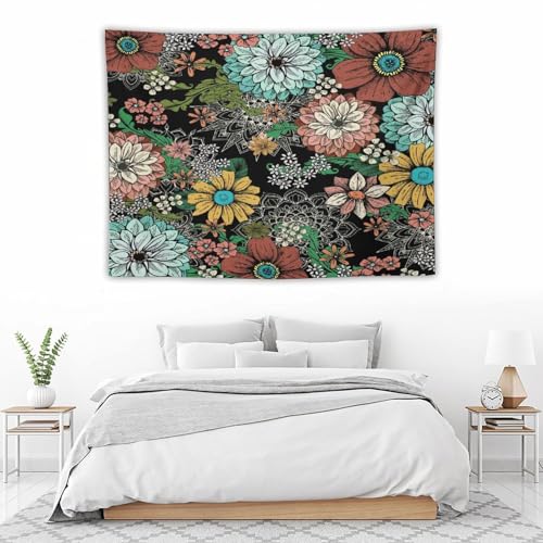 Vintage Boho Floral Tapestry Wall hanging,Bohemian Blossom Colorful Mandala Flower Tapestries, Botanical Spring Multi Color Tapestry for Bedroom Home Hippie Wall Decor 40"x30" - color: Boho Floral-6, size: W40xL30in