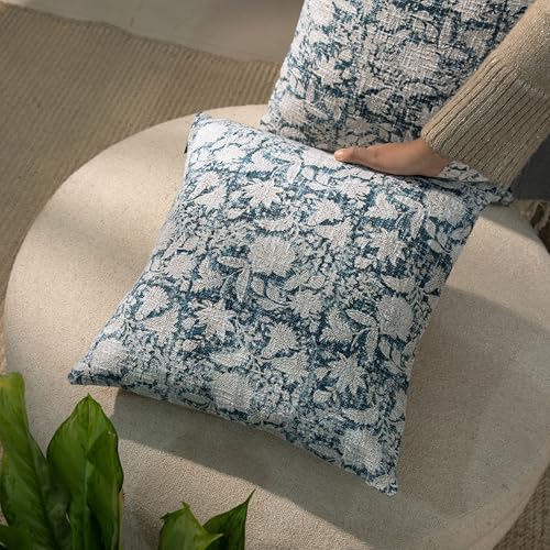 Handblock Printed Vintage Indian Cotton Decorative Throw Pillow Covers, Set of 2 (Denim Blue, 18" x 18" (Pack of 2)) - color: Denim Blue, size: 18" x 18" (Pack of 2)