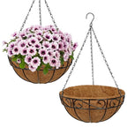2 Pack 12 inch Metal Hanging Baskets for Plants, Round Metal Wire Hanging Basket Planter with Coco Fiber Liners Chain for Garden Home Porch Patio, Flower Border - size: 12" x 2 Pack, style: Flower Border