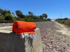 Open Road Goods Solid Color Mexican Yoga Blanket – Large Handwoven Throw for Yoga, Beach, Camping or Home – Soft and Durable Cotton Blend - color: Tangerine Blanket