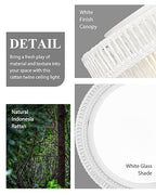 Rattan Ceiling Light Fixture, HWH 16'' Boho Flush Mount Ceiling Light 24W LED Close to Ceiling Lighting with Remote Control, 5CCT Hand-Woven Twine Coastal Lighting, 5HYS78MF-LED WH - color: White, size: 16 Inch