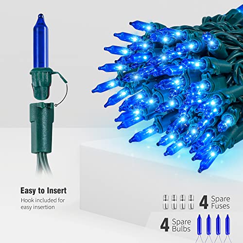 Hopolon Blue Christmas Lights, 13 Feet 50 Count String Light Green Wire, Pack of 2 Sets Incandescent Mini Lights for Indoor Outdoor Christmas Tree Garland Halloween Party Home Festival Decor,Blue - color: Blue,Green Wire, size: 2PACK, 50 count
