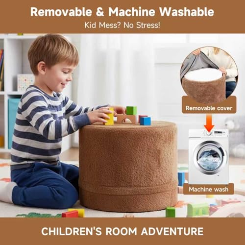 Tiita Pouf Ottoman and Foot Rest, Round Foam Stuffed Floor Pouf with Storag for Living Room, Brown - color: Round Brown