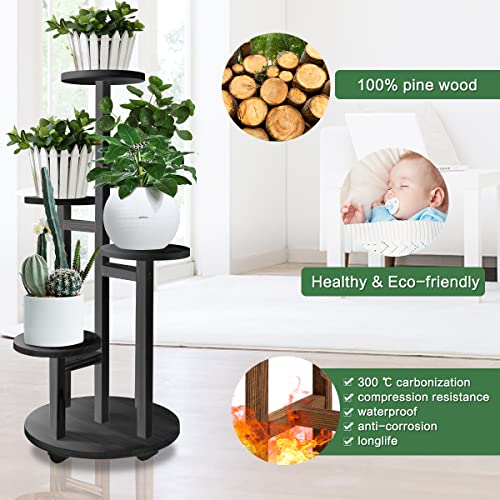 GEEBOBO 5 Tiered Tall Plant Stand for Indoor, Wood Plant Shelf Corner Display Rack, Multi-tier Planter Pot Holder Flower Stand for Living Room Balcony Garden Patio (Black) - color: 5tier-black