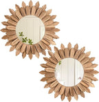 LOSOUR 2 Pack Boho Wall Decor Sunburst Mirror 12 inch Rustic Round Wood Mirror Boho Mirror Farmhouse wall Decor for Bedroom Living Room Entryway