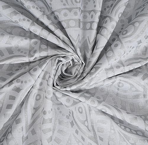 FURNISHFUL FINESSE Hand Block Print Cotton Mandala Wall Tapestry - White Silver Ombre Boho Wall Decor, Bohemian Hippie Room Hanging for Bedroom, Dorm & Living Room Aesthetic - 84x90 Inches - color: Silver, size: 90"L x 84"W