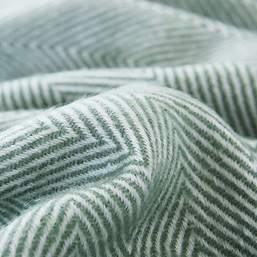 BOURINA Herringbone Tone Throw Blanket Faux Cashmere Fringe Soft Lightweight Cozy for Bed Couch Decorative Throws Blanket, Green 50" x 60" - color: Green, size: 50"x60"