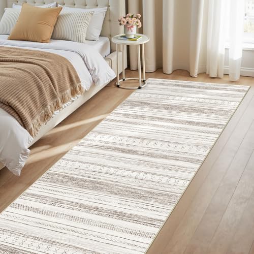Tortania Area Rug 2x6 Runner Rugs - Washable Soft Neutral Boho Moroccan Farmhouse Rug Indoor Floor Carpet for Living Room Bedroom Kitchen Entryway Under Dining Table Home Office Decor - Cream Brown - color: Cream/Brown, size: 2' x 6' (Runner)