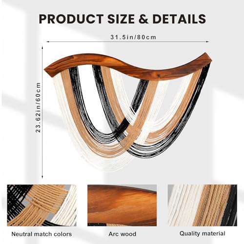 Mindsoft Minimalist Neutral Macrame Wall Hanging Dip Dyed Yarn Wall Art, Bohemian Decor Handmade Cotton Rope Tapestry for Bedroom, Living Room, Nursery, 31.5 x 23.6 Inch - color: Minimalist Neutral