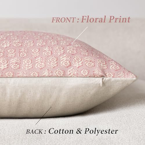 Foindtower Set of 2 Decorative Neutral Floral Print Throw Pillow Covers Vintage Accent Farmhouse Cushion Covers Boho Home Decor for Sofa Chair Couch Bedroom Living Room Outdoor,18×18 Inch,Light Pink - color: Light Pink, size: 18" x 18" (Pack of 2)