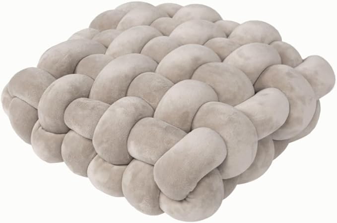 Knot Pillow Meditation Cushion Large Floor Cushions for Sitting Funky Throw Pillows Chair Pillows Soft Pads Square Knotted Seat Cushions for Home Decoration Living Room Bedroom Sofa Couch Grey