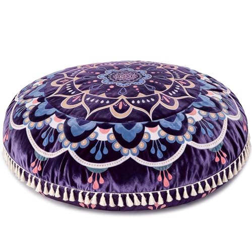 Hihealer Meditation Cushion, Large Velvet Floor Pillow for Yoga, Meditation & Mindfulness, Supportive Memory Foam Bolster (Purple) - color: Purple